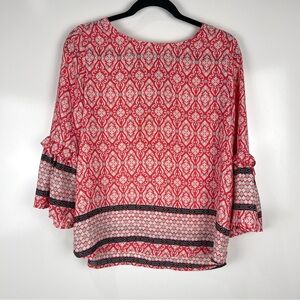 Gibson Boho Print Blouse Ruffle Sleeve Size Medium Flowy Peasant Top Casual Chic